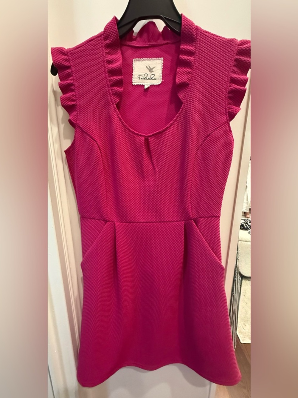 Tabitha Hot Pink Ruffle-Sleeve Mini Dress